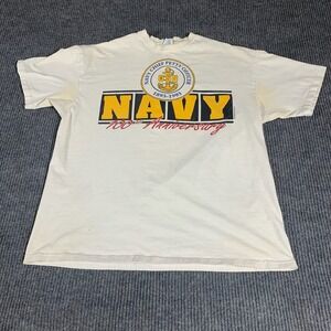 VTG Hanes Beefy T Shirt Mens Extra Large White US Navy Single Stitch Retro‎ 90s